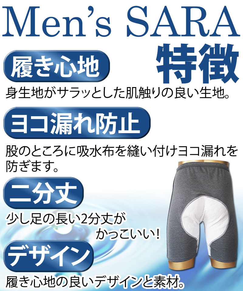 男性用尿漏れパンツ　メンズサラSARA